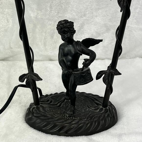 Art Nouveau Style Cherub Accent Lamp With Ruffled Glass Shade & Iffland Mark - Picture 4 of 12